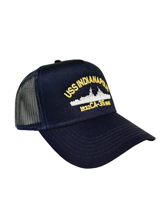 USS Indianapolis CA-35 US Navy Blue Embroidered Mesh Trucker Snapback Hat OS main image 4